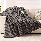 Qieryun Heated Blanket Electric Throw 50″x60 ″Inch - Thick Striped Flannel Electric Blanket,10 Heating Levels, 1-12 Hours Auto Off, Fast Heating Heating Blanket with Overheat Protection.