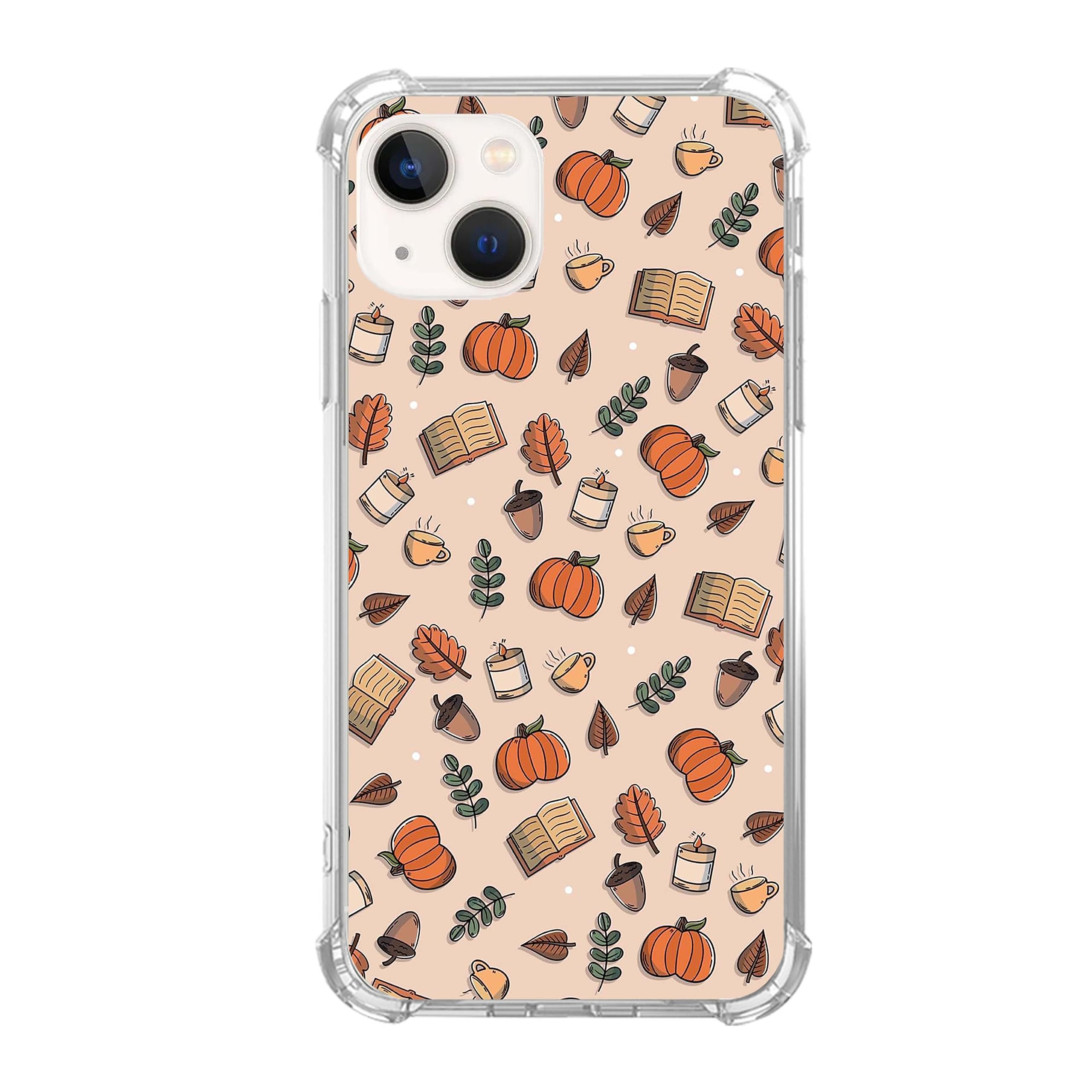 Photo 1 of Aesthetic Fall Leaves Pattern Phone Case Compatible with iPhone 15 Plus, Pumpkin Nuts Book Cover for Teens Men Women, Trendy Cool TPU Bumper Case Cover for iPhone 15 Plus