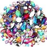 Mixed 1400pcs AB Colour Gems Jewels Flatback Rhinestones, Assorted Shapes Rhinestone for Crafts, Face Art Gem Jewel for Crafting, Acrylic Gemstones DIY Halloween Party Decorations (Muticolor AB)