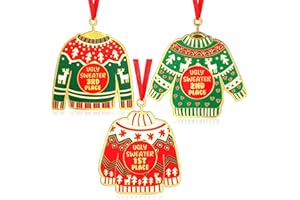 Kathfly 3 Pcs Christmas Ugly Sweater Metal Medal Award 1st 2nd 3rd Place Award Medals for Ugly Sweater Contest Includes Neck Ribbon Christmas Tree Ornaments for Xmas Holiday Party Favors