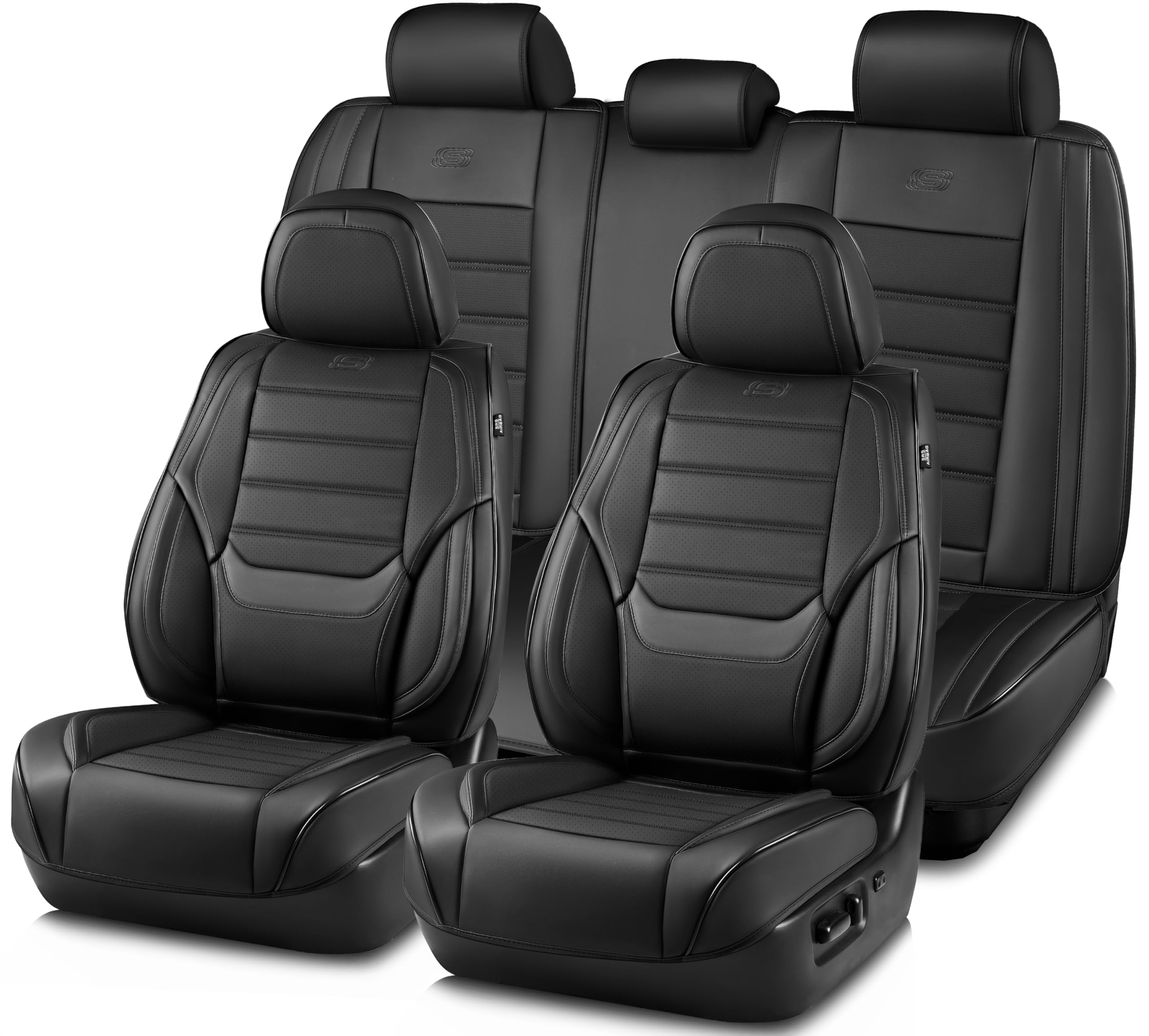 Easy Install Seat Covers GIANT PANDA Universal Front Car Seat Covers – PU Leather & Fabric, Airbag Compatible, Black GIANT PANDA Seat Covers - View #7