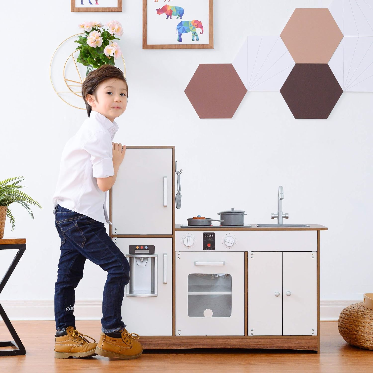Teamson Kids Palm Springs Kids Wooden Play Kitchen & 6 Accessories White TD-13404B