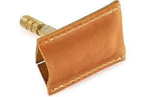 GMAKIN Safety Razor Head Protecting Leather Cover, Genuine Cowhide Leather Double Edge Safety Razor Case Accessories for Travel, Butterfly Razor Case (Vintage Brown)