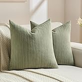 FUTEI Sage Green Chenille Decorative Throw Pillow Covers 18x18 Inch Set of 2,Soft Crushed Striped Texture Cushion Case,Modern Home Decor for Couch Bed Living Room