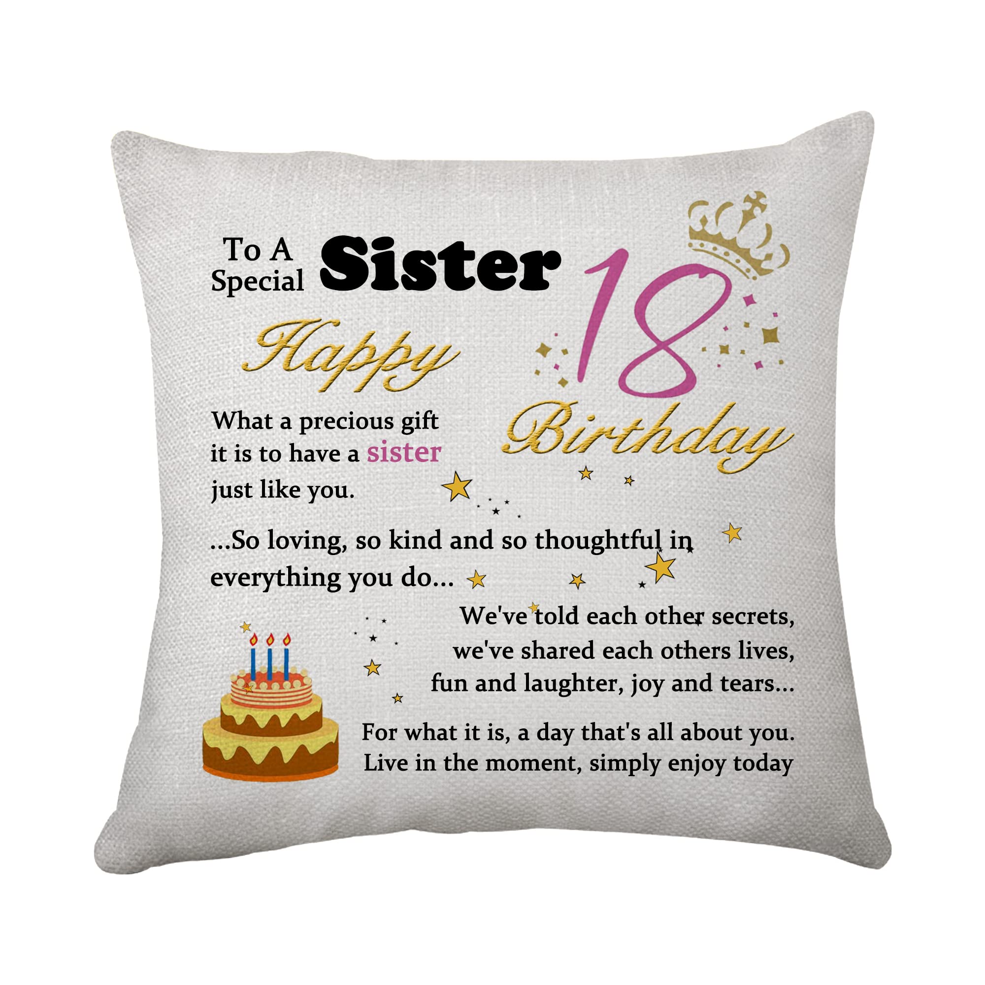 Hasodeo Sister 18th Birthday Cushion Cover for Teen Girls - Keepsake Gift