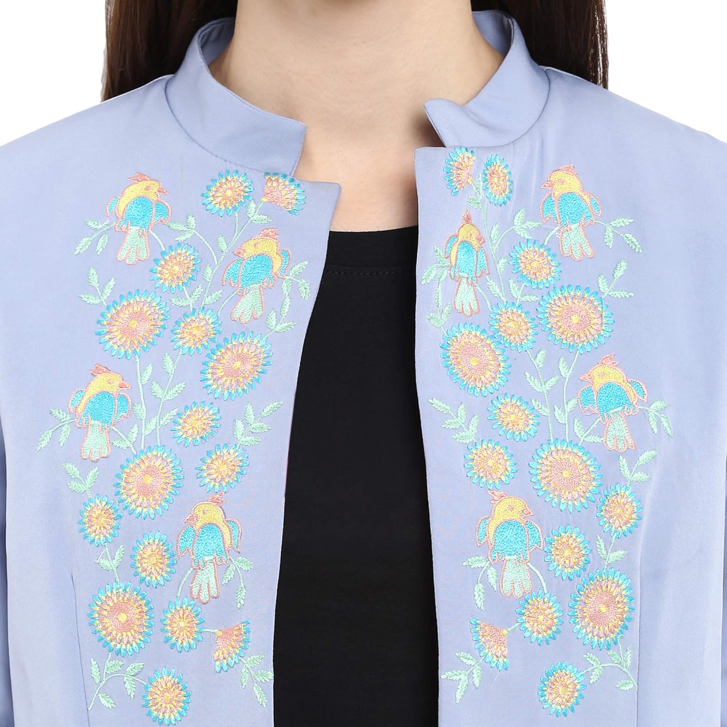 pannkh women's pastel blue embroidered blazer