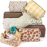 Paterr 10 Pcs Quilted Makeup Bag Bulk Cotton Floral Cosmetic Bag Women Girls Bridesmaid Gifts Cute Makeup Pouch Coquette Aesthetic Travel Toiletry Organizer(Yellow Floral,7.87 x 4.72 x 3.15 Inches)