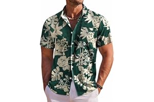 COOFANDY Men's Hawaiian Shirt Short Sleeve Floral Button Down Shirts Tropical Holiday Beach Shirts