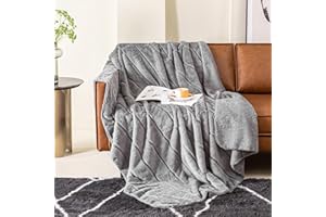 COOVA Faux Rabbit Fur Throw Blanket 50x70 Inch – Cut Stripe Dual-Sided Soft and Luxurious – Reversible Cozy Blanket for Sofa and Bed, Easy to Clean,Light Grey