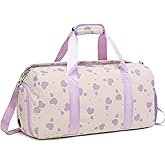 Corduroy Dance Bag Girls Duffle Bags Gymnastics Overnight Sleepover Gym Bag with Shoe Compartment and Wet Pocket,Heart Shape