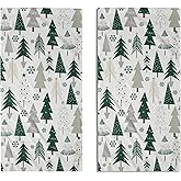 Aytipun Christmas Hand Towels for Bathroom Set of 2 Forest Green Grey Xmas Tree Snowflake Print Winter Holiday Theme Decorative Handtowels Soft Absorbent Bath Towel for Home Guest Room Hotel Gym Spa