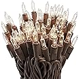 612 Vermont 100 Clear Mini Christmas String Lights on Brown Wire Cord, UL Approved for Indoor/Outdoor Use, 18 Foot of Lighted Length, 20 Foot of Total Length