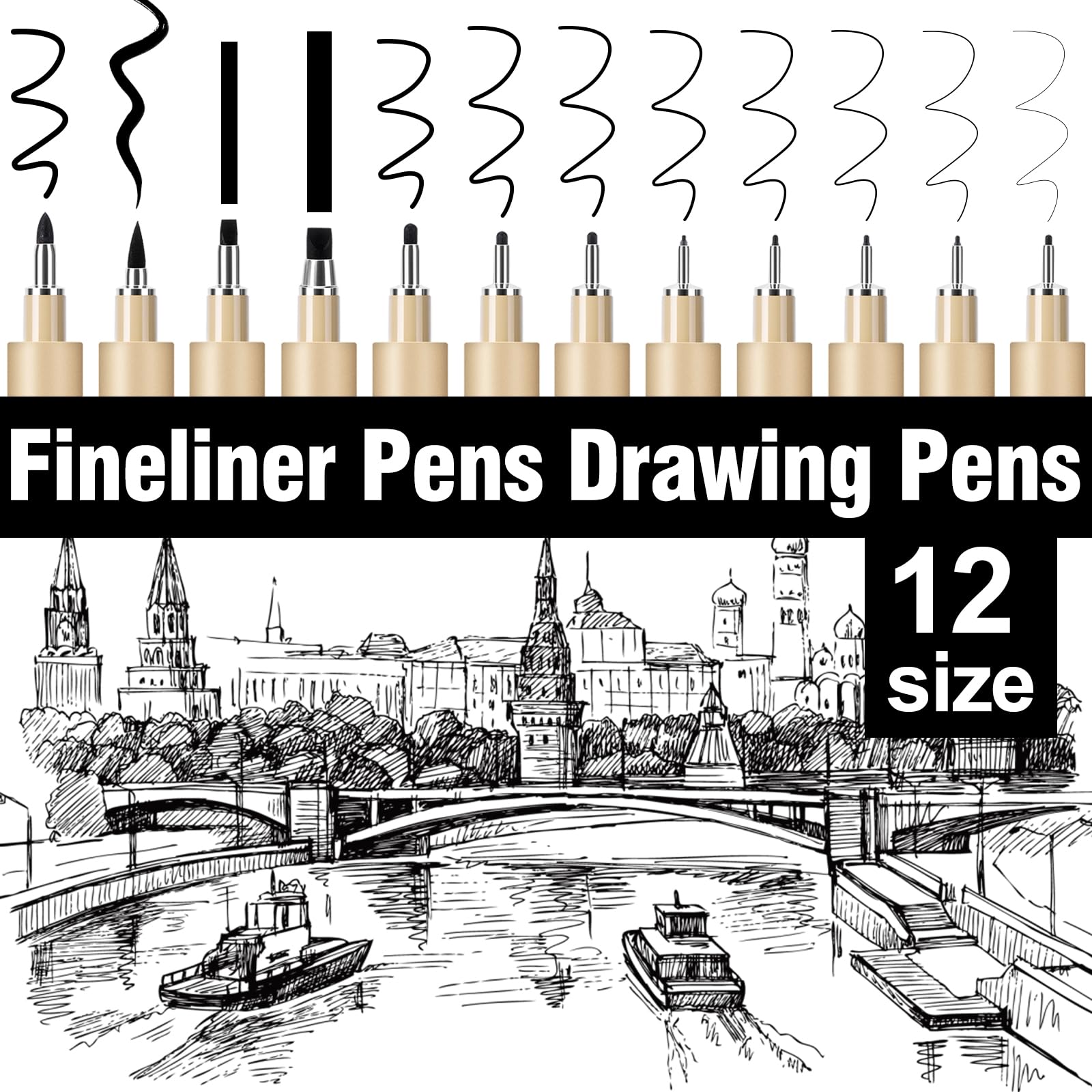 Photo 1 of 12 Pack Micro-Pens Fineliner Drawing Pens Set,Fine Liner,Waterproof,No Ink Leakage Artist Pens.Black Drawing Pens Fine Point for Illustration,Technical Draw,Journaling,Manga,Sketching,Bible.