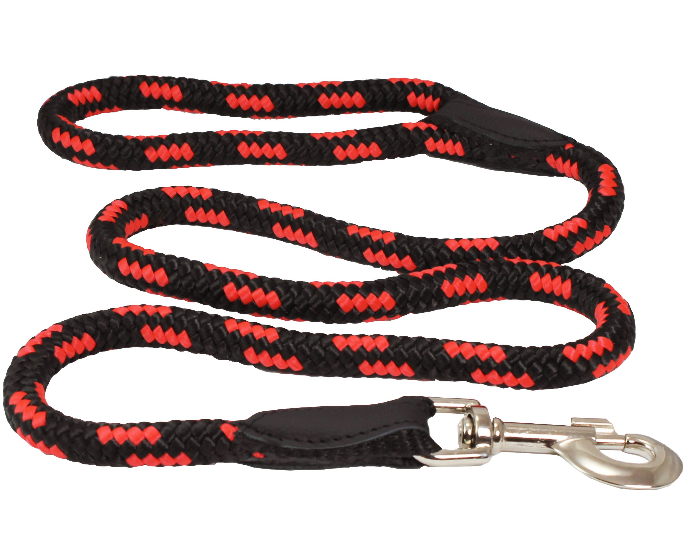 Dogs My Love Dog Rope Leash 4ft Long (Large: 4ft Long; 1/2" Diam (12mm), Red/Black)