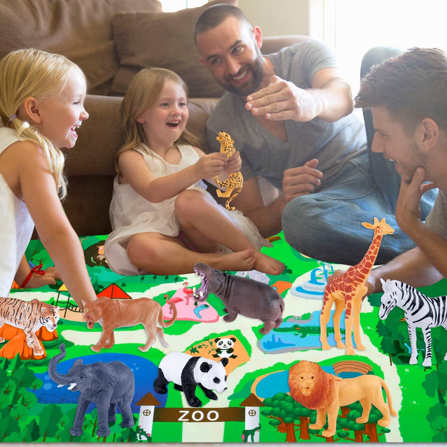 GiftInTheBox Safari Animal Figurines Toys with Activity Play Mat , Realistic Plastic Jungle Wild Zoo Animals Figures Playset with Elephant, Giraffe, Lion, Panda，Gift for Kids, Boys …: Toys & Games