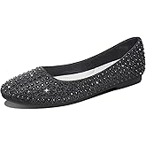 Jeekopeg Women Rhinestone Ballet Flats Sparkly Classic Round Toe Flats Comfortable Slip on Ballerina Flats Elegant Wedding Party Dress Shoes for Lady