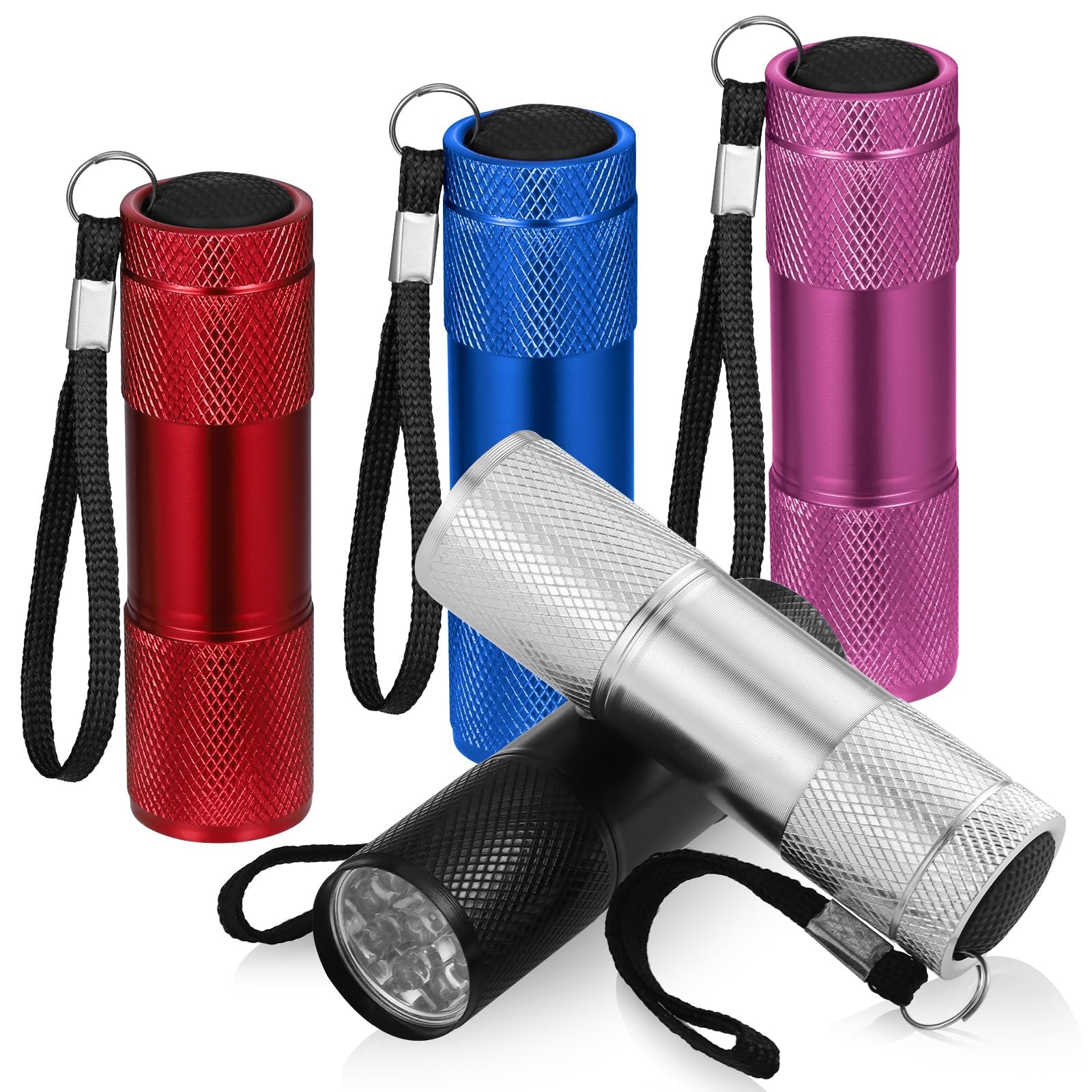 Kssvzz 5 Pack Small Torch, Mini Torches Led Super Bright with 9 LEDs, Multicolor Kids Torch with Lanyard, Aluminum Pocket Torch for Adult Camping Hiking Outdoor Gifts