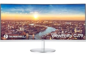 SAMSUNG 34” ViewFinity CJ79 Series Ultrawide QHD (3440x1440) Computer Monitor, 100Hz, Thunderbolt 3 Daisy Chain, QLED, HDMI, USB Hub, Height Adjustable Stand, LC34J791WTNXZA, White