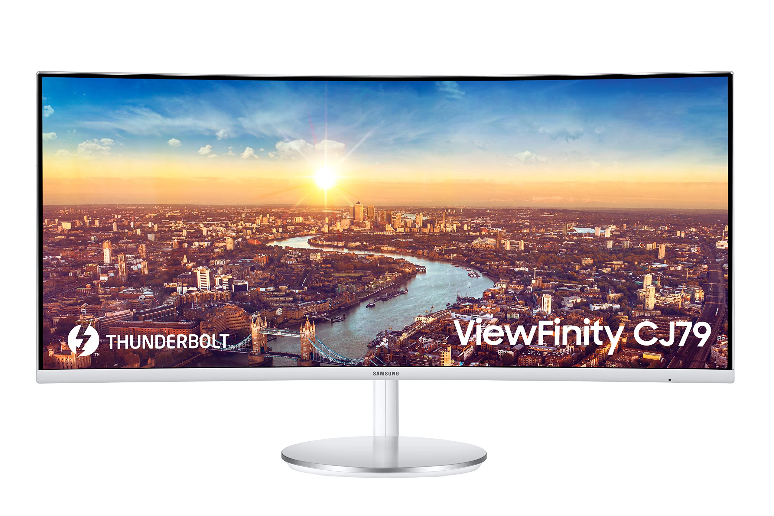 SAMSUNG 34” ViewFinity CJ79 Series Ultrawide QHD (3440x1440) Computer Monitor, 100Hz, Thunderbolt 3 Daisy Chain, QLED, HDMI, USB Hub, Height Adjustable Stand, LC34J791WTNXZA, White
