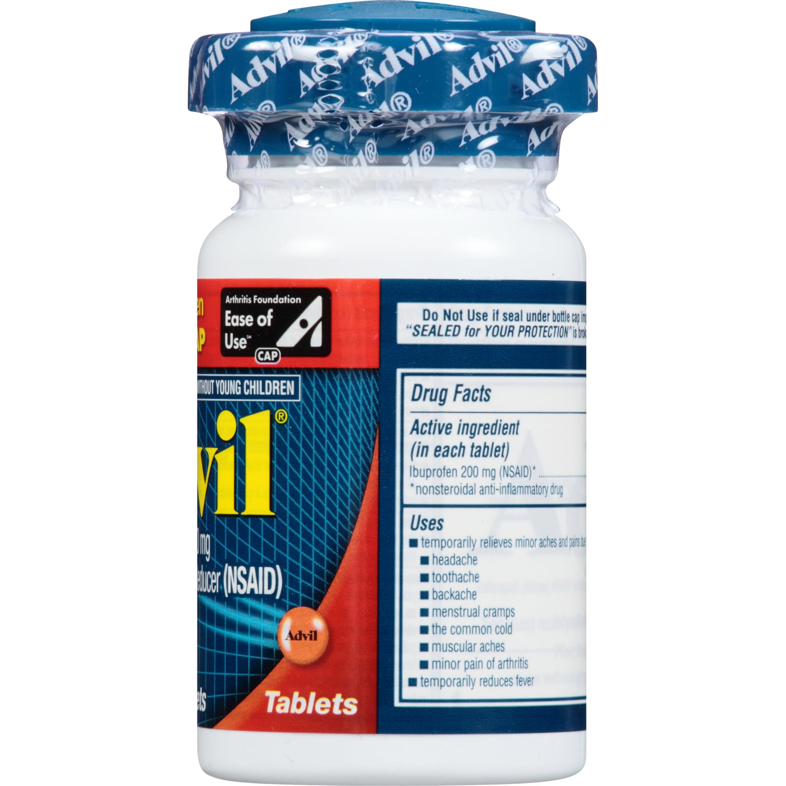 Advil Pain Reliever and Fever Reducer, Pain Relief Medicine with Ibuprofen 200mg for Joint Pain, Muscle Ache and Minor Arthritis Pain Relief - 200 Coated Tablets with Easy Open Arthritis Cap