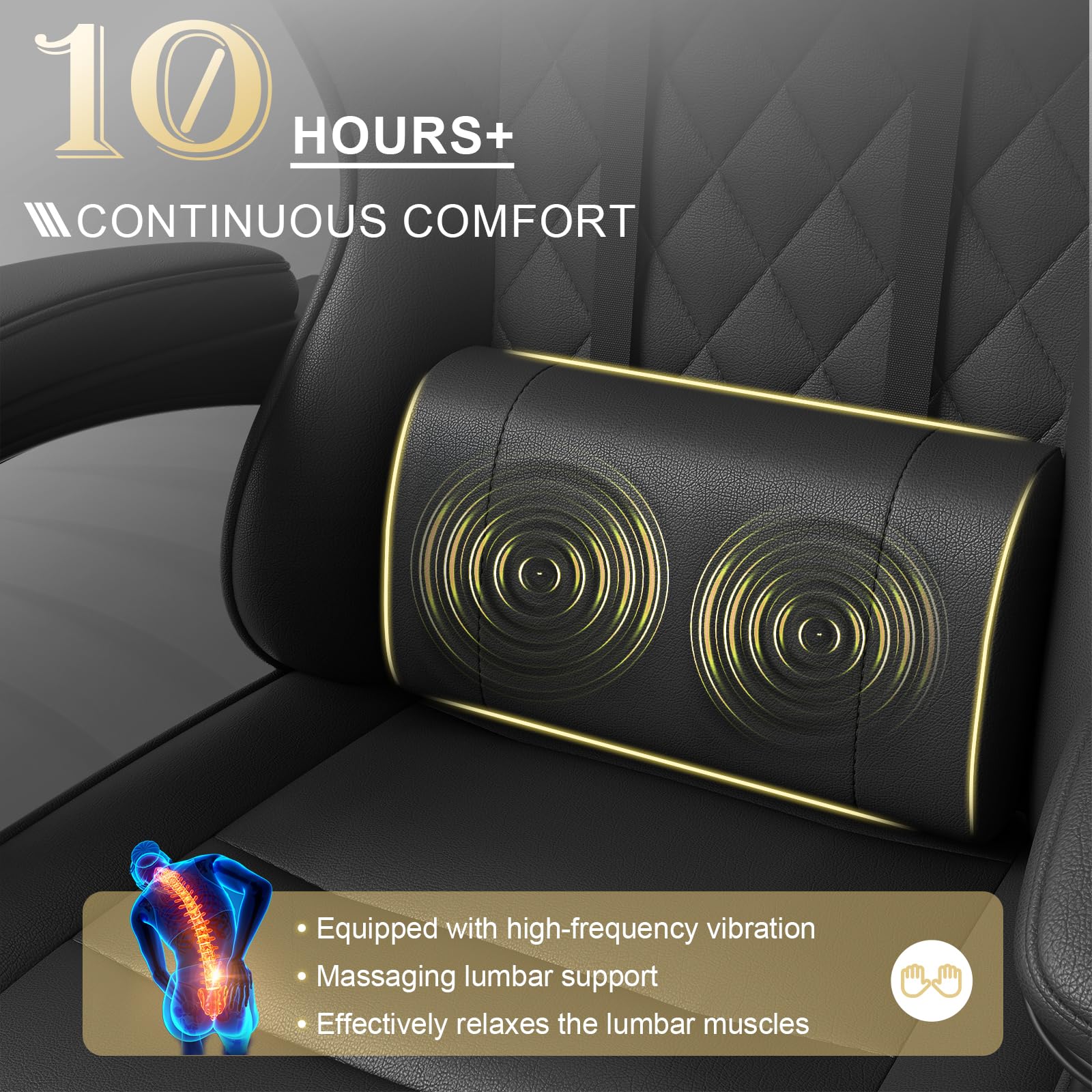 Triumphkey Gaming Chair For Adults With Footrest, Ergonomic Computer Chair With Massage Lumbar Support, Reclining Backrest, Swivel Office Gamer Chair With Headrest, Black - View 8