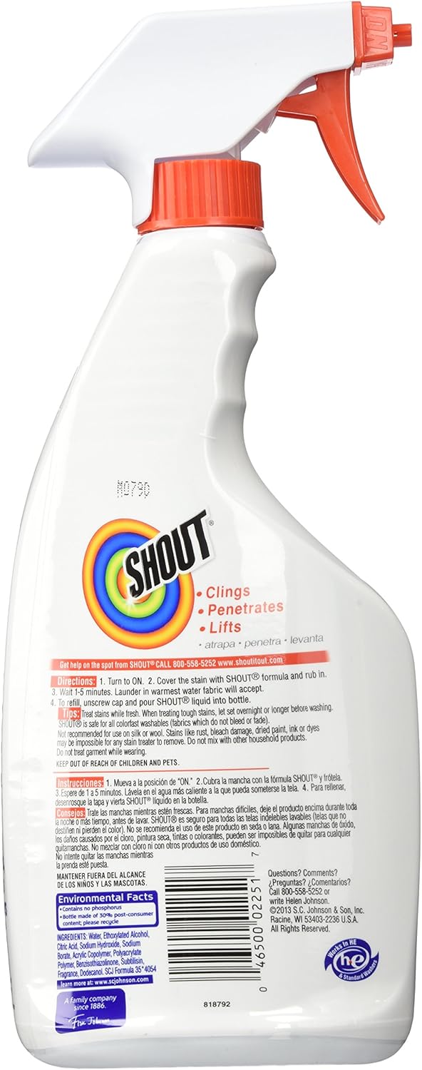 Shout Laundry Stain Remover Trigger Spray, 22 Fl Oz: Industrial & Scientific