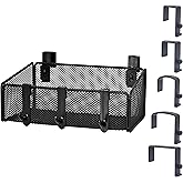JDYOOMI Bedside Caddy Shelf Hanging Storage Basket for Bunk Bed, Office Cubical Walls, Baby Rails, College Dorm Organizer - 5 Pairs Sized Hooks for Phone, Glass, Magazine, Decor (Black)