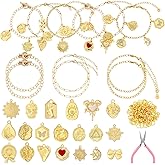 Landical 47 Pcs Gold Bangle Bracelet Making Kit Gold DIY Jewelry Making Kit Expandable Bracelets Charm Pendants Jump Rings Jewelry Plier Art Craft Gift for Valentine's Day Women Crafts Beginner
