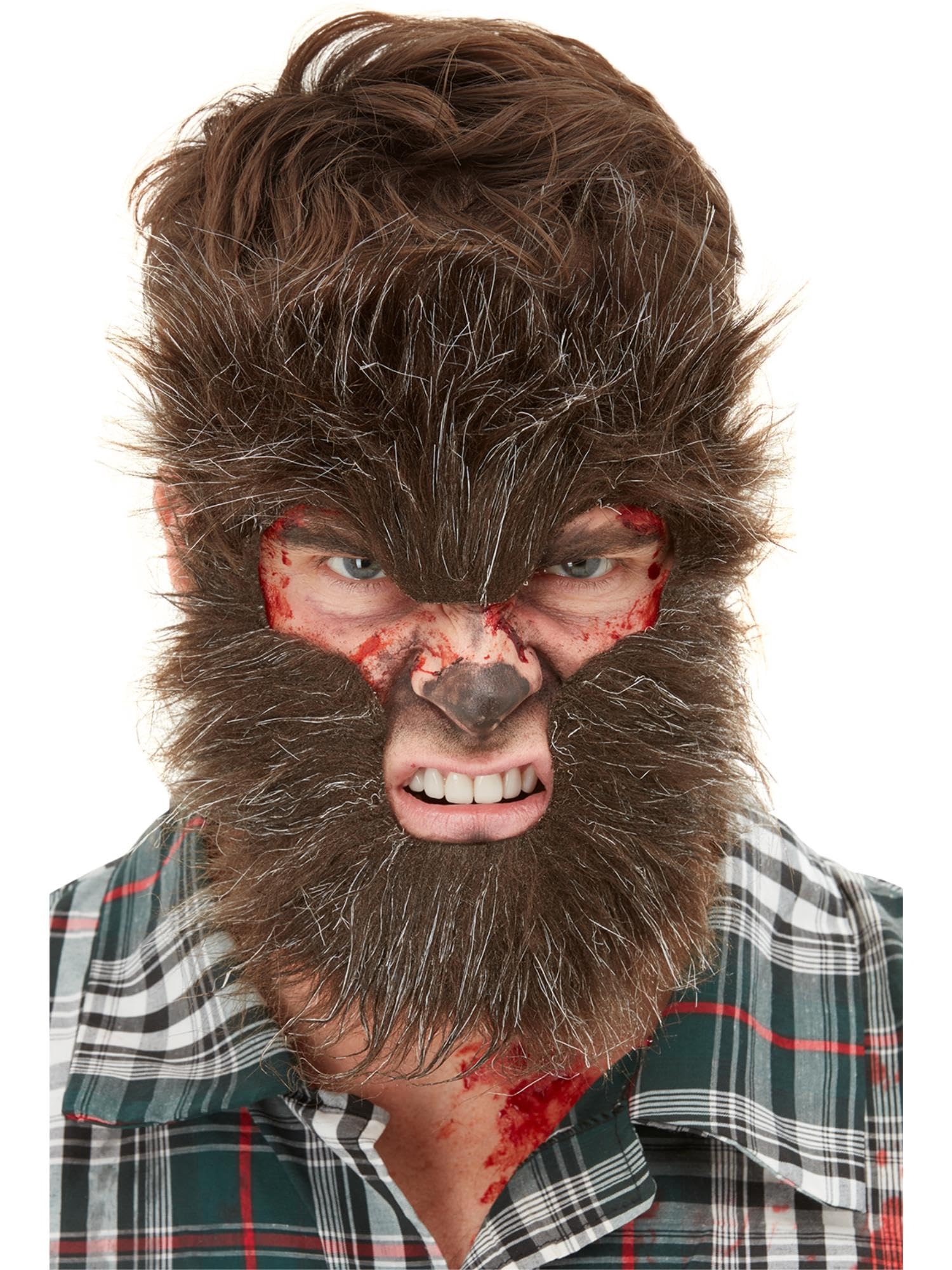 Smiffys Make-Up FX, Werewolf Face Fur, Brown on Elastic, Halloween Fancy Dress Accessory, Werewolf Dress Up Cosmetics & Disguises.