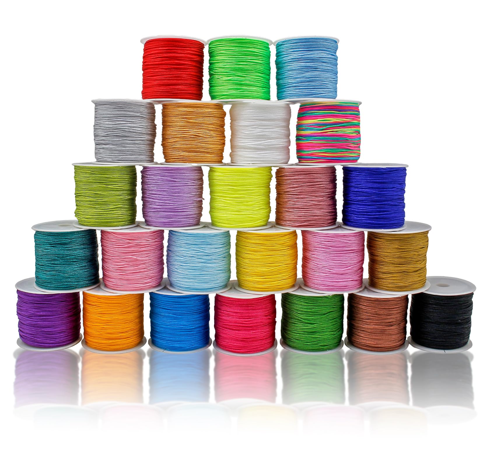 FQTANJU 25 Rolls 1250 Yards Nylon String for Bracelets, 25 Colors Chinese Knotting Cord, 0.8 mm Nylon Cord for Jewelry Making, Beading, Necklaces, Kumihimo, Braided Bracelets, Tassels and DIY Craft ﻿