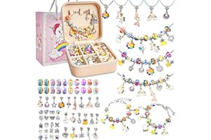 BEIKEETOO Charm Bracelet Making Kit for Girls 8-12 DIY Bead Jewelry Making Kit with Box, Unicorn Mermaid Arts and Crafts for Kids 6-8 Gifts for Girl Toys Age 4 5 6 7 8 9 10 11 12 Christmas Birthday