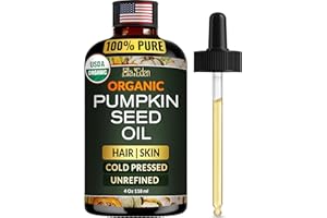 Ella & Eden Organic Pumpkin Seed Oil for Hair Growth - Cold-Pressed Hexane-Free Unrefined - 100% Pure USDA Certified - 4 Fl Oz Glass Bottle