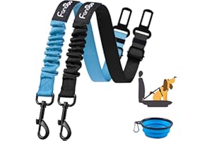 fancigo Dog Seat Belt for Car. 2 Pack Adjustable Dog Safety Seatbelt. Adjustable Strap, Strong Nylon Fabric, Bungee Buffer Dog Puppy Car Seat Belt. (Black+Sky Blue)