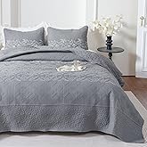 BOV Queen Quilt Bedding Set Bed Set Queen Size 92x96 Grey Microfiber Coverlet with 2 Shams Lightweight Full Size Bedspread All-Season Reversible Geometric Quilt Queen