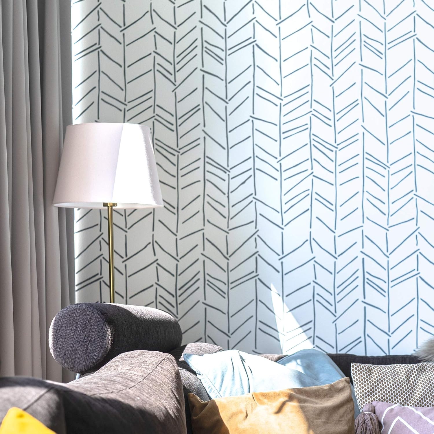 Herringbone Hand Drawn Large Wall Stencil