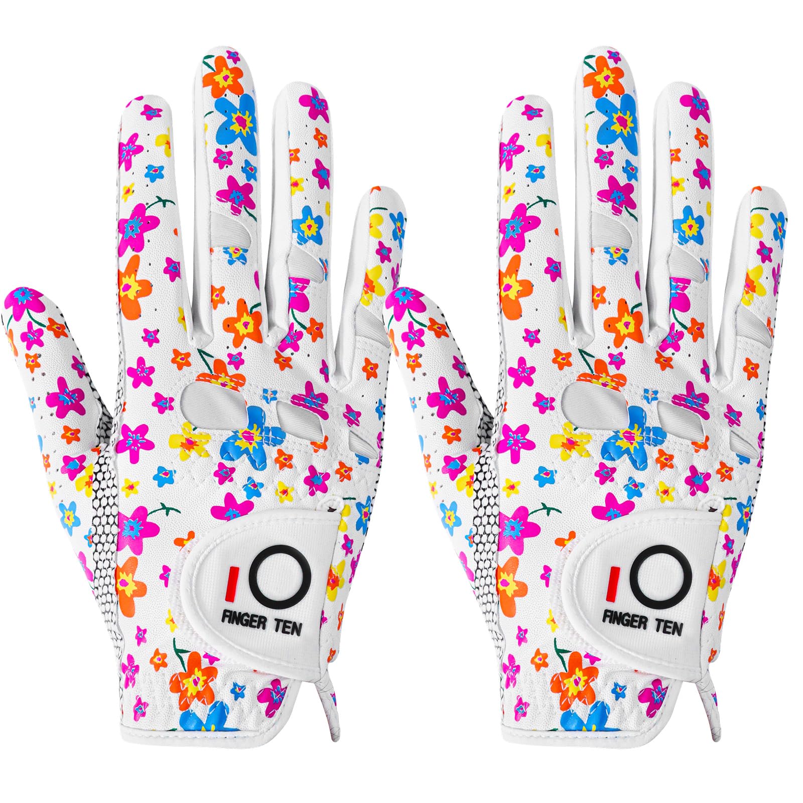 FINGER TEN Golf Gloves Ladies Left Hand with Non Slip Palm All Weather Soft Value 2 Pack, Women Golf Glove Rain Grip Weathersof Flexible (Small,Right,Colorful)