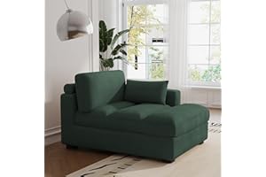 UIXE Oversized Corduroy Chaise Lounge Chair with Left Armrest & Cushion, Comfy Upholstered Sleeper Sofa Indoor Recliner Seat Solid Wood Couch w/Washable Cover for Bedroom, Living Room - Hunter Green