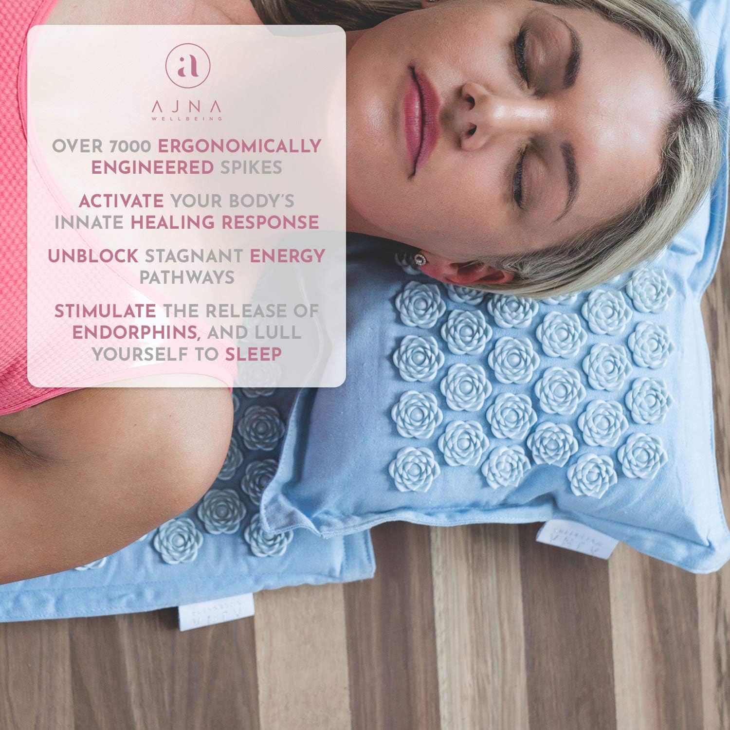 Ajna Acupressure Mat and Pillow Set - Ideal for Back Pain Relief and Neck Pain Relief - Advanced Stress Reliever - Muscle Relaxant - Free Tote Bag - Eco Lite (Sky Blue): Sports & Outdoors