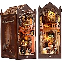 Rowood DIY Book Nook Kit, Bookshelf Insert Decor 3D Wooden Puzzle Model Kit, Bookend Building Set With LED Light - Time Travel