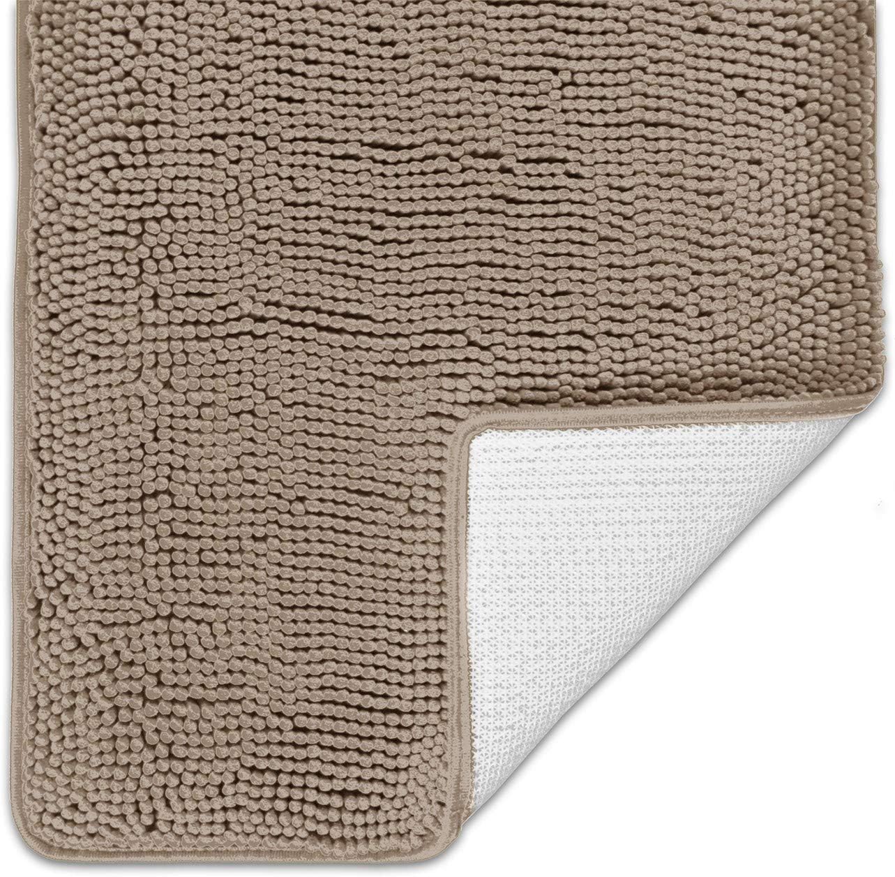 BIGFOOT Luxury Chenille Bathroom Rug Mat 30 x 20, Extra Soft and Absorbent Shaggy Rugs, Non Slip, Machine Wash Dry, Perfect Carpet Mats for Tub, Shower and Bathroom Washable, Beige