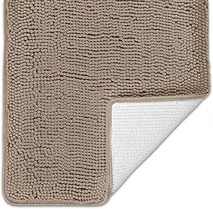 BIGFOOT Luxury Chenille Bathroom Rug Mat 30 x 20, Extra Soft and Absorbent Shaggy Rugs, Non Slip, Machine Wash Dry, Perfect Carpet Mats for Tub, Shower and Bathroom Washable, Beige