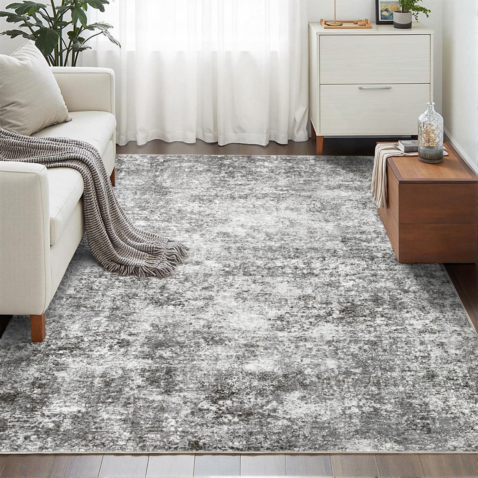 Photo 1 of LOVORAL Area Rugs for Living Room: 6x9 Washable Neutral Abstract Rug for Bedroom Large Soft Modern Dining Room Rugs Indoor Floor Low Pile Carpet for Home Office Nursery - Grey