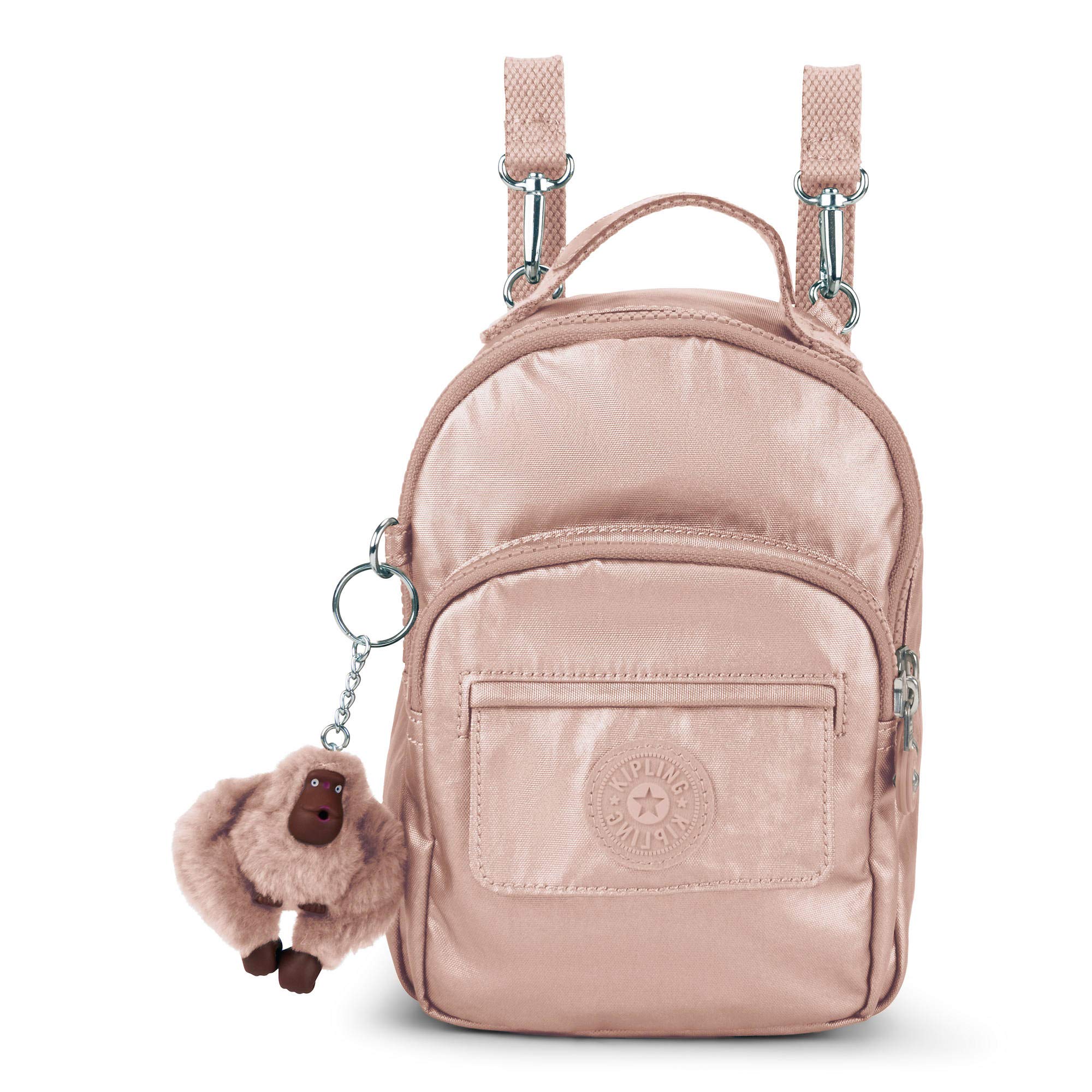 kipling rose gold metallic backpack
