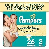Pampers Swaddlers Diapers, Size 3 (13-26 lbs), 26 Count, Fragrance Free, Hypoallergenic, Absorbent, Pediatrician Recommended, Skin Safe