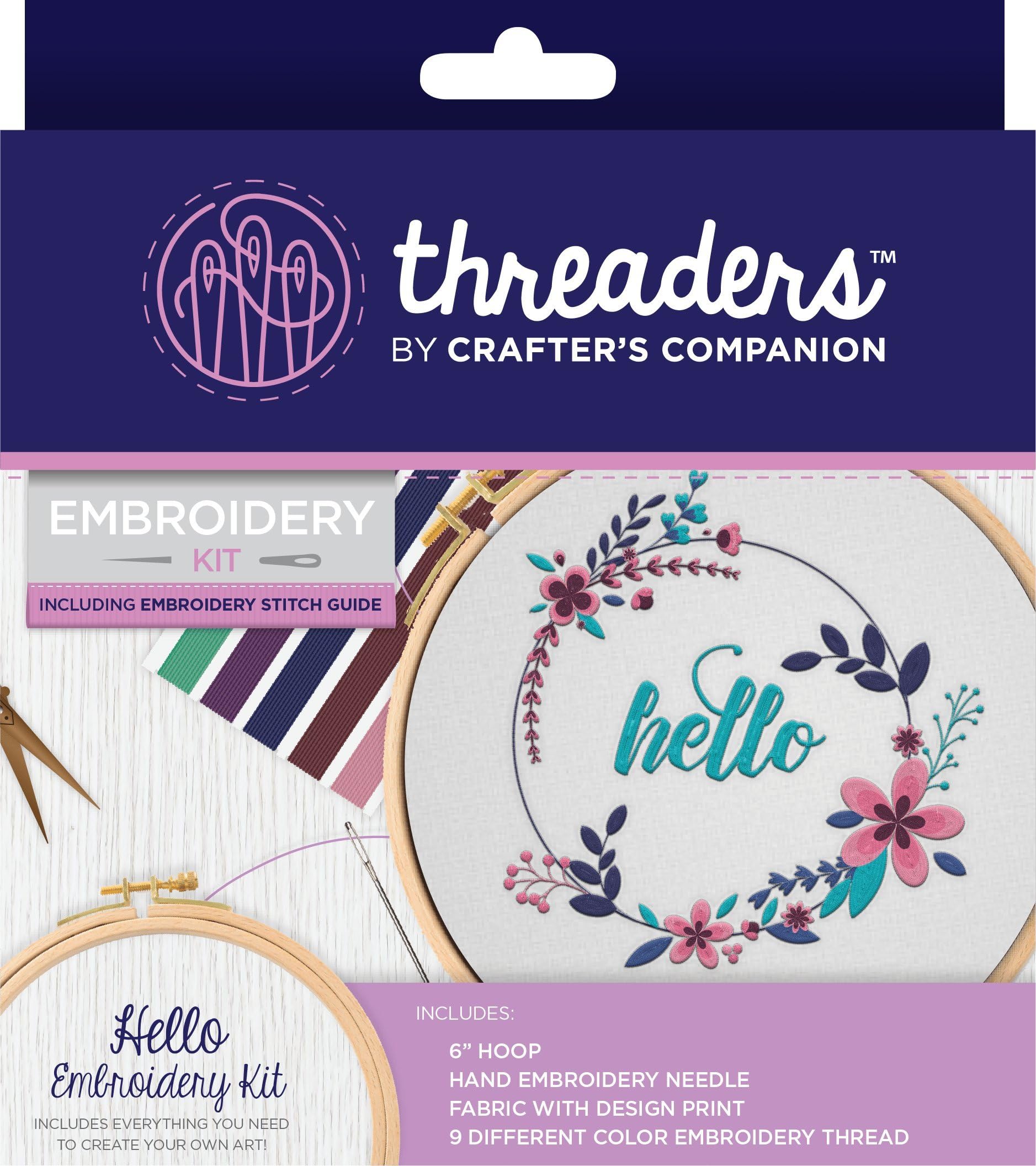 ThreadersEmbroidery Kit-Hello, Cotton, Multicoloured, 18.5 x 16 x 2 cm