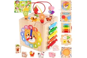 Toddler Wooden Activity Cube Toys, Montessori Toys for 1 2 3 Year Old Boy Girl, Educational Learning Toy for Toddlers 1-3 2-4