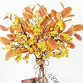 Avoik 8 Bundle Artificial Flowers with Eucalyptus, 19.6" Fake Flowers Fall Decor Mixed Silk Faux Flower for Autumn Vase Centerpiece Table Wedding Party Home Decor Floral Arrangements, Yellow