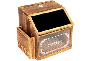 AROU Donation Boxes for Fundraising – Luxury Wooden Money Gift Holder with 100Pcs Suggestion Cards – Elegant and Durable Key Lock Box Ideal for Events, Wedding, Tip Box