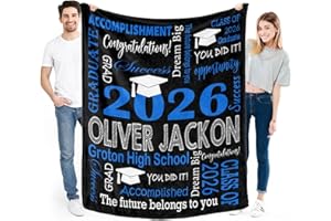 Custom Graduation Gifts Blanket with Name School Personalized Graduation Blankets Class of 2026 for Him Her Customized Blanke