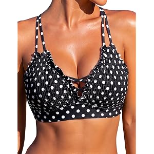 Blooming Jelly Womens Polka Dot Bikini Tops Bathing Suit Top Only M Black